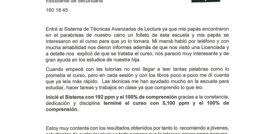 Anahí Fernanda H. P. Estudiante de Secundaria