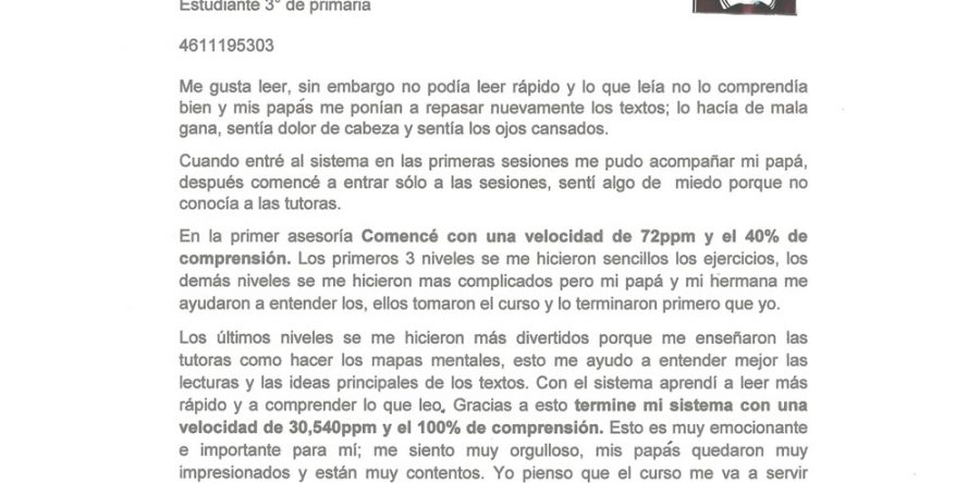 Miguel Ángel S. S. Estudiante de 3ro de primaria